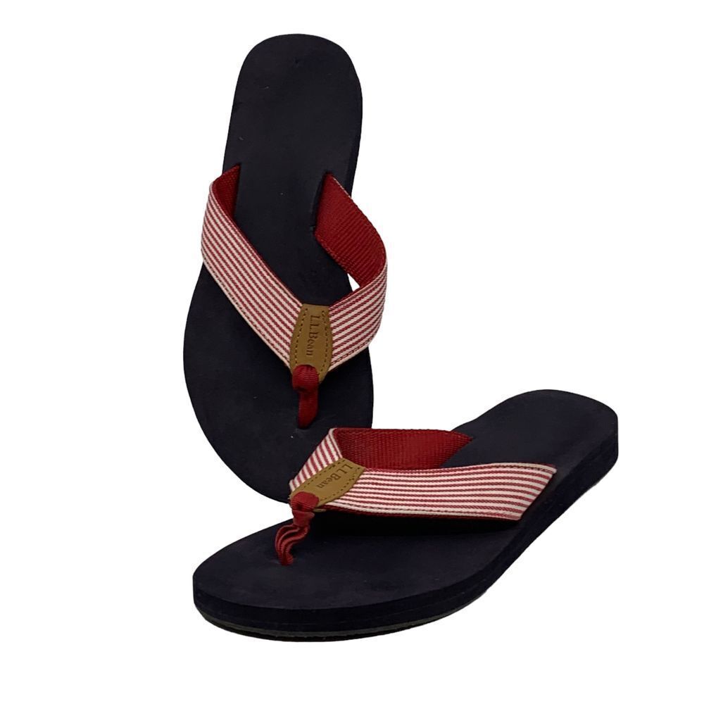 L.L. Bean Women's Main Isle Flip Flop Sandals Thong Red/White Stripes Size 9 M